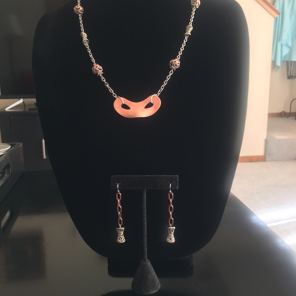 Silver & Copper Necklace & Earrings Set